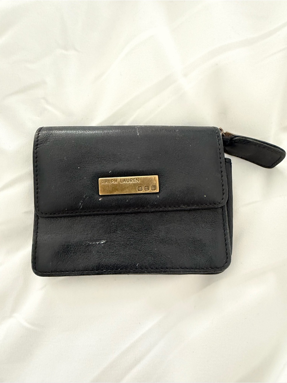 Vintage Ralph Lauren Black Leather Coin Purse Wallet Wristlet Compact Organizer